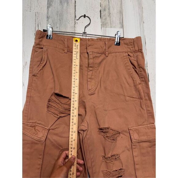 Forever 21 Brown Distressed Cargo Pants Women’s Size L Jogger Style Pockets - Picture 5 of 12